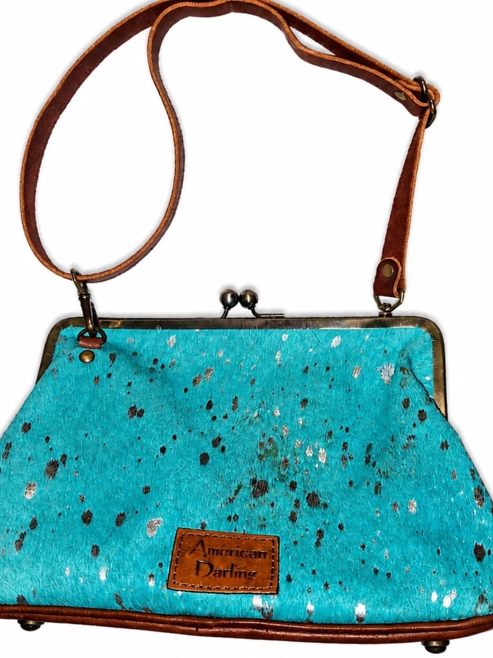 American Darling Turquoise and Brown Frame Shoulder Bag